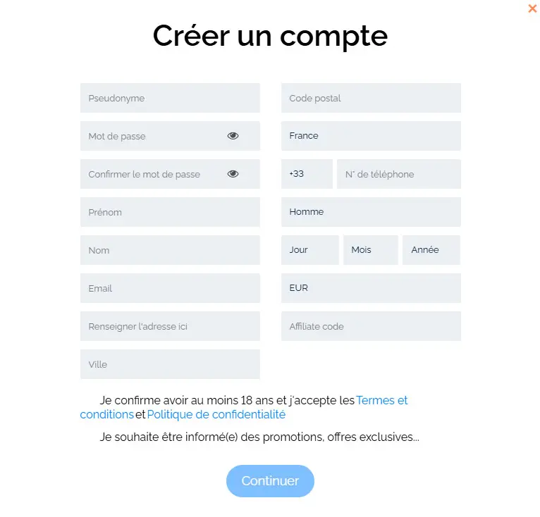 Processus d'inscription Funbet Casino